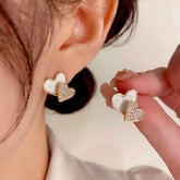 14K Gold-Plated Elegant Double Heart Stud Earrings - elegant Double Heart Studs