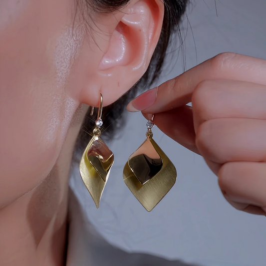 14K Gold-Plated Elegant Double Leaf Ear Hook Earrings - elegant Leaf Ear Hooks