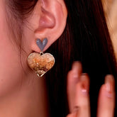 14K Gold-Plated Elegant Double Love Gradient Crystal Earrings - elegant Gradient Crystal Earrings