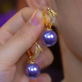 14K Gold-Plated Elegant Dragon-Shaped Diamond-Studded Pearl Earrings - elegant Dragon Pearl Earrings