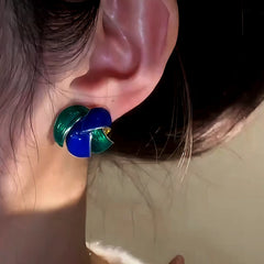 14K Gold-Plated Elegant Enamel Blue And Green Stud Earrings - elegant Enamel Stud Earrings