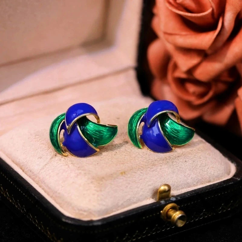 Close-up detail of the sparkling zircons and plating on the Enamel Stud Earrings