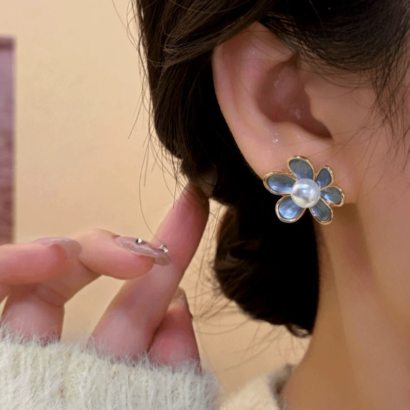 Close-up detail of the sparkling zircons and plating on the Enamel Flower Studs