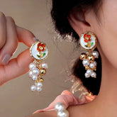 14K Gold-Plated Elegant Flower Bead Tassel Earrings - elegant Flower Tassel Earrings