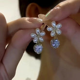 14K Gold-Plated Elegant Flower Crystal Heart Earrings - elegant Crystal Heart Earrings