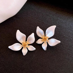 Angled view of the 14K Gold-Plated Elegant Flower Earrings