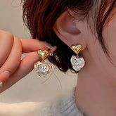 14K Gold-Plated Elegant Flower Heart-Design Earrings - elegant Heart Drop Earrings
