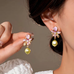 14K Gold-Plated Elegant Flower Pearl Tassel Earrings - elegant Pearl Tassel Earrings