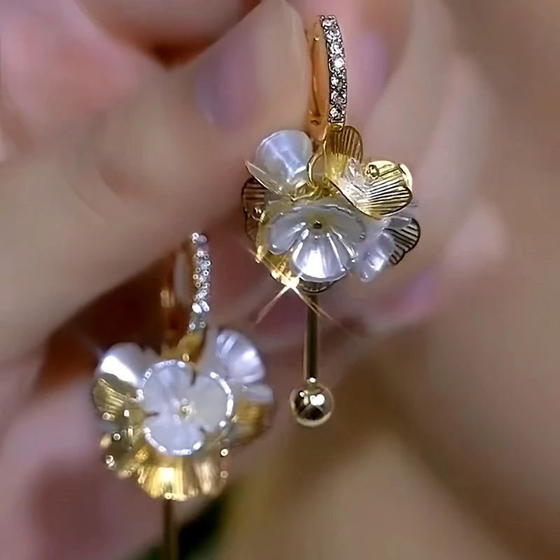 14K Gold-Plated Elegant Flower Tassel Earrings - elegant Flower Tassel Earrings