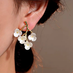 Close-up detail of the sparkling zircons and plating on the Sweet Flower Earrings