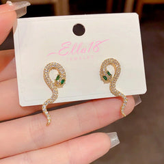 Close-up detail of the sparkling zircons and plating on the Diamond Snake Earrings