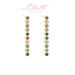 Angled view of the 14K Gold-Plated Elegant Gemstone Tassel Earrings