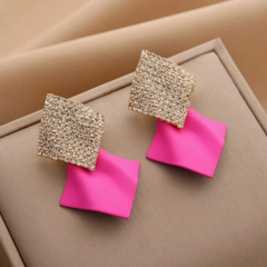 Angled view of the 14K Gold-Plated Elegant Geometric Vintage Earrings