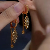 14K Gold-Plated Elegant Gray Diamond Leaf Earrings - elegant Leaf Earrings