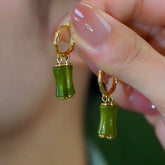 14K Gold-Plated Elegant Green Bamboo Tassel Earrings - elegant Tassel Earrings