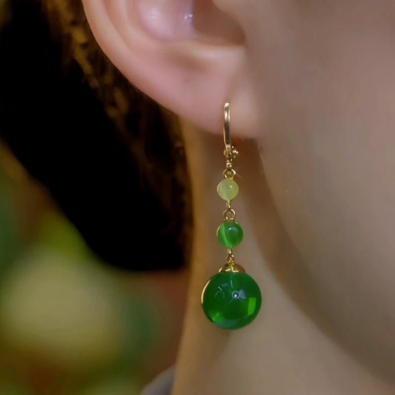 Close-up detail of the sparkling zircons and plating on the Beaded Tassel Earrings