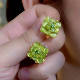 14K Gold-Plated Elegant Green Cat's Eye Stone Square Earrings - elegant Green Stone Studs