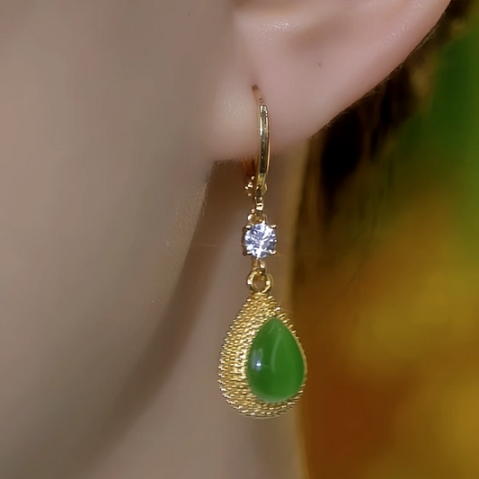 14K Gold-Plated Elegant Green Crystal Durian Earrings - elegant Green Crystal Earrings