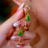 14K Gold-Plated Elegant Green Crystal Gourd Tassel Earrings - elegant Green Gourd Earrings