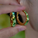 14K Gold-Plated Elegant Green Diamond Cat's Eye Stone Hoop Earrings - elegant Cat's Eye Hoop Earrings