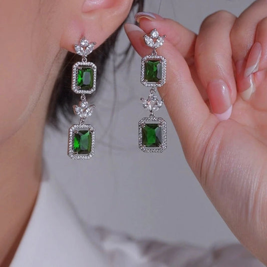14K Gold-Plated Elegant Green Diamond Earrings - elegant Green Diamond Earrings