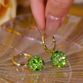 14K Gold-Plated Elegant Green Zircon Ball Earrings - elegant Green Zircon Earrings