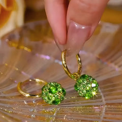 14K Gold-Plated Elegant Green Zircon Ball Earrings - elegant Green Zircon Earrings