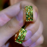 14K Gold-Plated Elegant Green Zircon Diamond Hoop Earrings - elegant Green Zircon Hoops