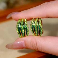 14K Gold-Plated Elegant Green Zircon Line Stud Earrings - elegant Green Zircon Studs