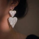 14K Gold-Plated Elegant Heart-Design Rhinestone Tassel Earrings - elegant Rhinestone Tassel Earrings