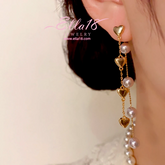 14K Gold-Plated Elegant Heart Pearl Tassel Earrings - elegant Pearl Tassel Earrings