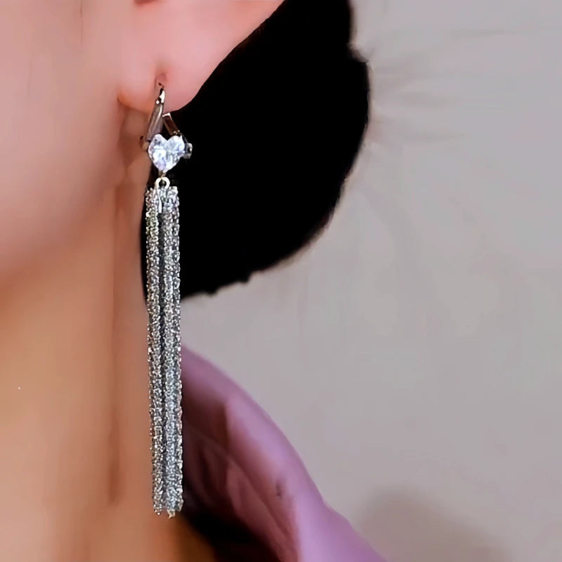 14K Gold-Plated Elegant Heart Tassel Earrings - elegant Heart Tassel Earrings