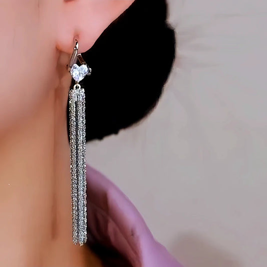 14K Gold-Plated Elegant Heart Tassel Earrings - elegant Heart Tassel Earrings