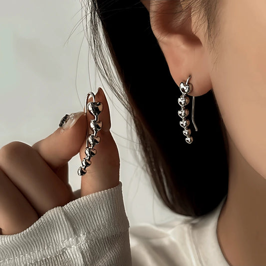 14K Gold-Plated Elegant Heart Threader Earrings - elegant Heart Crawler Earrings