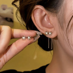 14K Gold-Plated Elegant Hollow Flower Pearl Threader Earrings - elegant Flower Pearl Threader Earrings