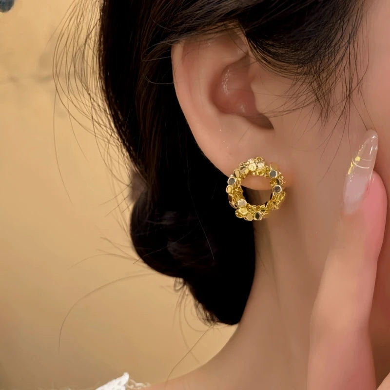 14K Gold-Plated Elegant Hoop Stud Earrings - elegant Hoop Stud Earrings