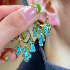 14K Gold-Plated Elegant Leaf Tassel Earrings - elegant Leaf Tassel Earrings