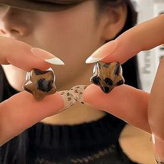 14K Gold-Plated Elegant Leopard Print Five-Pointed Star Pearl Earrings - elegant Leopard Print Star Earrings