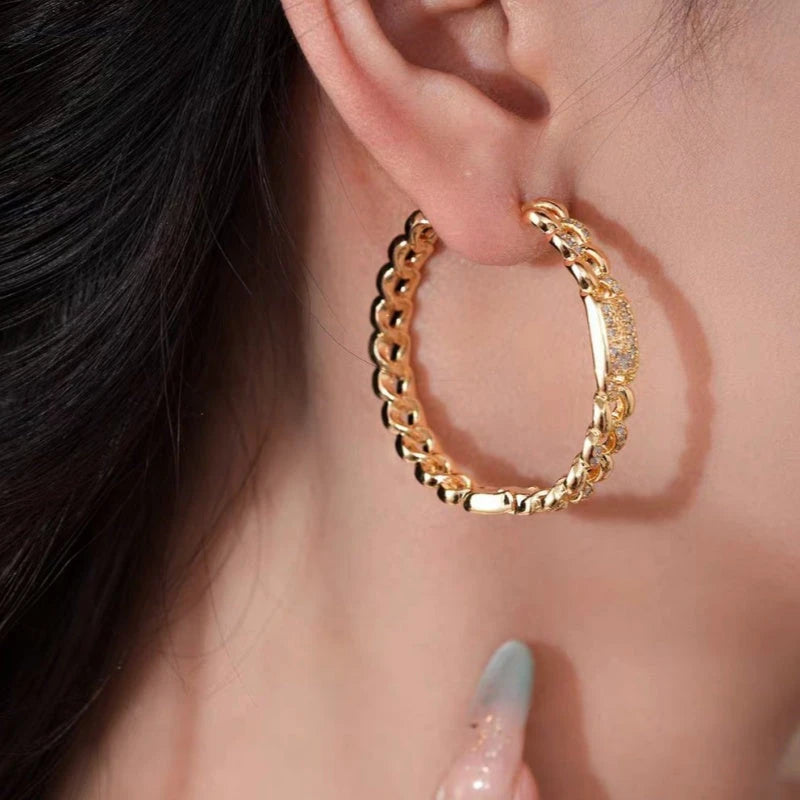 14K Gold-Plated Elegant Luxury Zircon Hoop Earrings - elegant Luxury Zircon Hoops