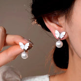 14K Gold-Plated Elegant Mother-Of-Pearl Butterfly Earrings - elegant Mother of Pearl Butterfly Earrings