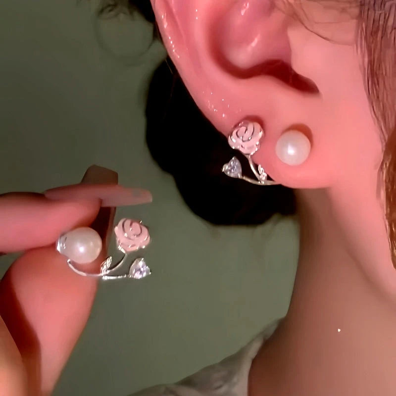 14K Gold-Plated Elegant PInk Oil Drop Rose Pearl Jacket Earrings - elegant Rose Pearl Jacket Earrings