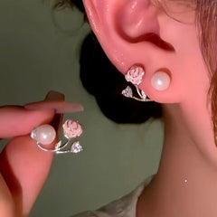 14K Gold-Plated Elegant PInk Oil Drop Rose Pearl Jacket Earrings - elegant Rose Pearl Jacket Earrings