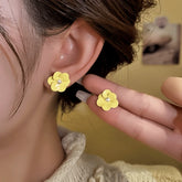 14K Gold-Plated Elegant Pale Yellow Flower Stud Earrings - elegant Yellow Flower Studs