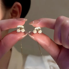 14K Gold-Plated Elegant Pearl Cherry Threader Earrings - elegant Cherry Threader Earrings