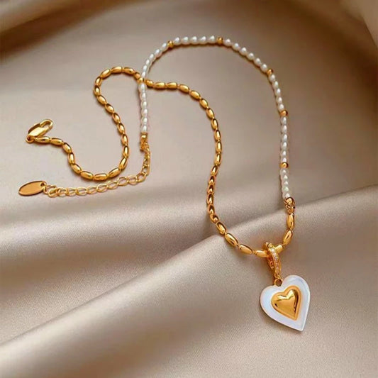 14K Gold-Plated Elegant Pearl Heart Necklace - beautiful Pearl Heart Necklace