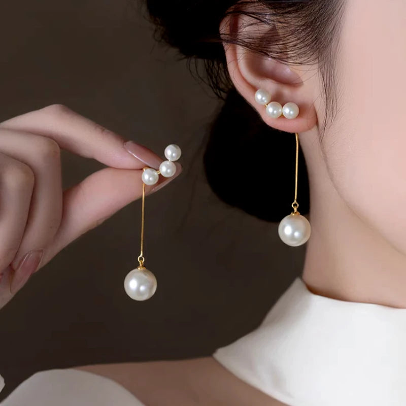 14K Gold-Plated Elegant Pearl Tassel Earrings - elegant Pearl Tassel Earrings