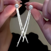 14K Gold-Plated Elegant Pearl Tassel Earrings - elegant Pearl Tassel Earrings