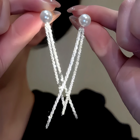 14K Gold-Plated Elegant Pearl Tassel Earrings - elegant Pearl Tassel Earrings