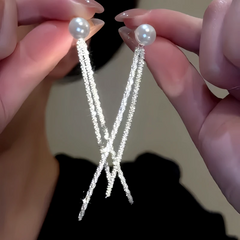 14K Gold-Plated Elegant Pearl Tassel Earrings - elegant Pearl Tassel Earrings