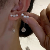 14K Gold-Plated Elegant Pearl Zircon Ball Tassel Earrings - elegant Pearl Zircon Tassel Earrings